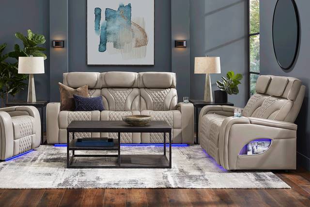 Horizon Ridge Beige Leather 2 Pc Living Room with Triple Power Reclining Sofa - Thumbnail - Image 1