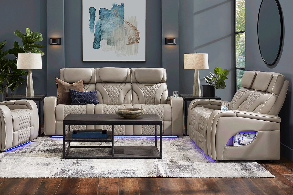 Horizon Ridge 5 Pc Beige Leather Triple Power Reclining Living Room Set