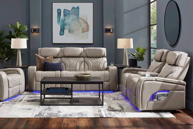 Horizon Ridge Beige Leather 5 Pc Triple Power Reclining Living Room with Massage and Heat - Thumbnail - Image 1