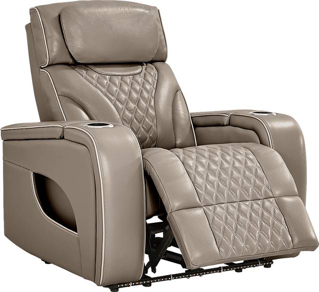 Horizon Ridge Beige Leather Triple Power Recliner with Massage and Heat - Thumbnail - Image 1