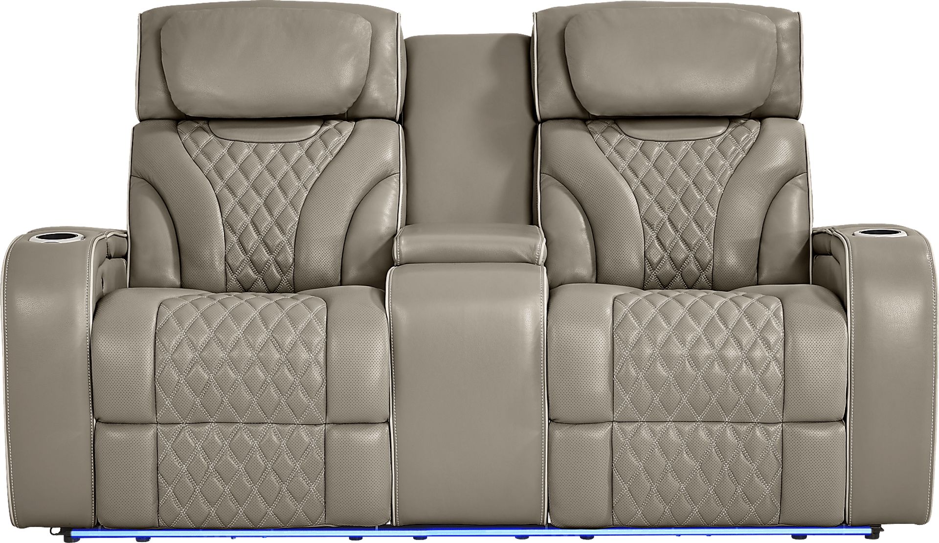 Horizon Ridge Beige Leather Triple Power Reclining Console Loveseat with Massage and Heat - Image 2
