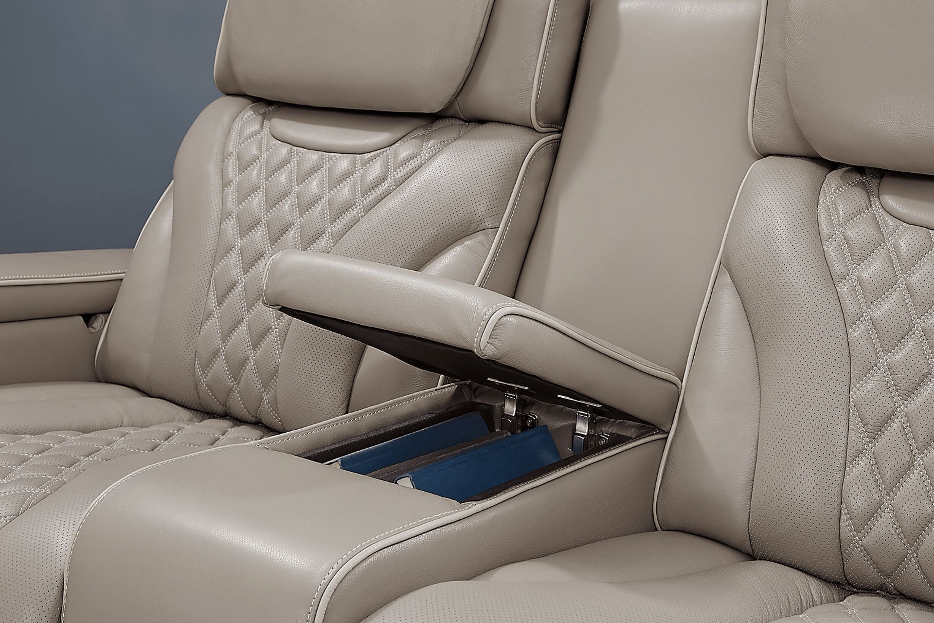 Horizon Ridge Beige Leather Triple Power Reclining Console Loveseat with Massage and Heat - Image 5