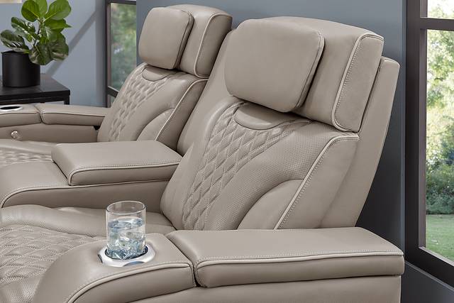 Horizon Ridge Beige Leather 5 Pc Triple Power Reclining Living Room with Massage and Heat - Thumbnail - Image 17