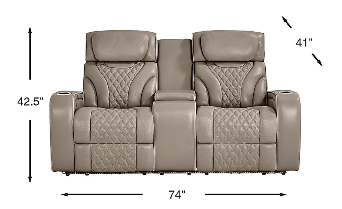 Horizon Ridge Beige Leather Triple Power Reclining Loveseat | Rooms to Go