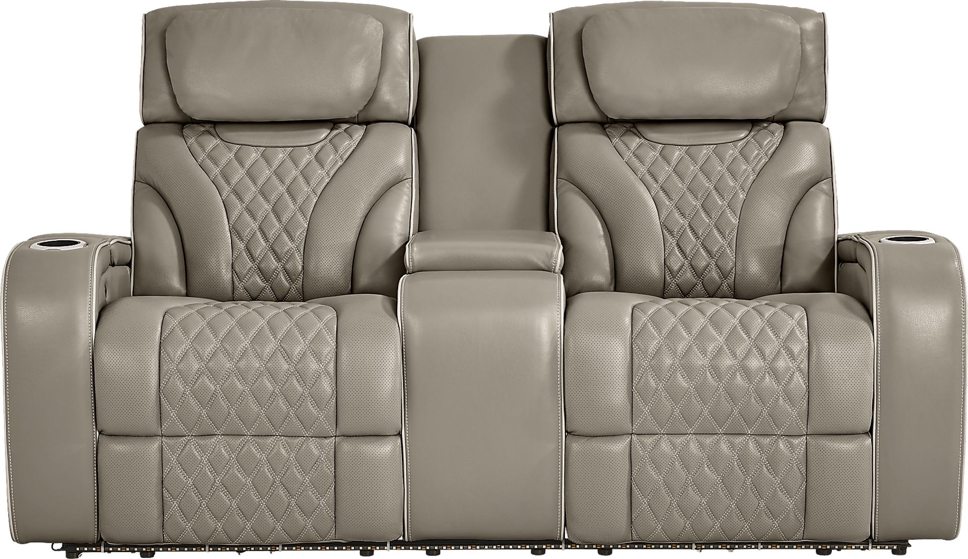Horizon Ridge Beige Leather Triple Power Reclining Console Loveseat with Massage and Heat - Image 1