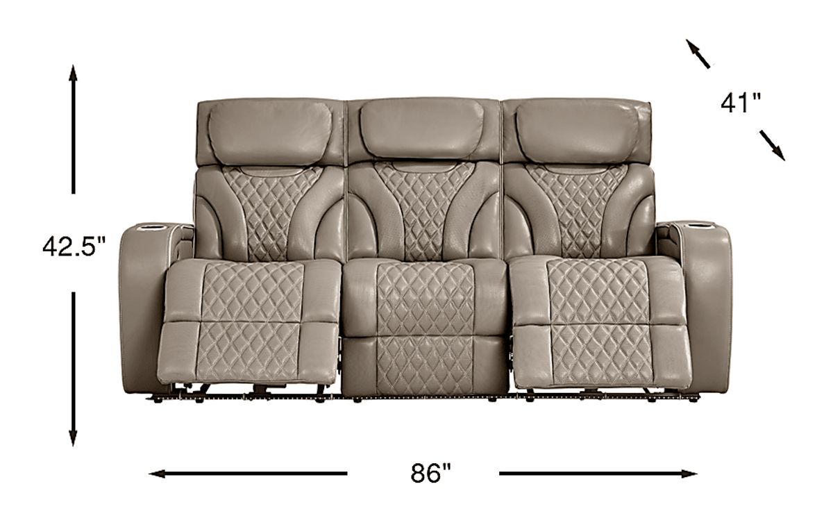 Horizon Ridge Beige Leather Triple Power Reclining Sofa | Rooms to Go