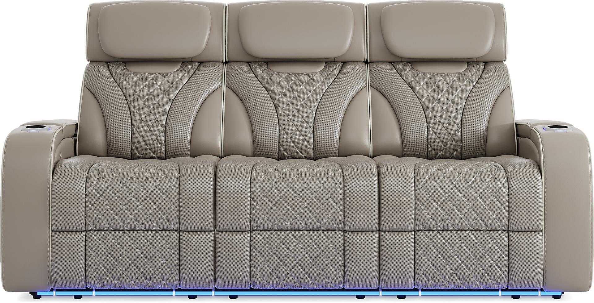Horizon Ridge Beige Leather Triple Power Reclining Sofa with Massage and Heat
