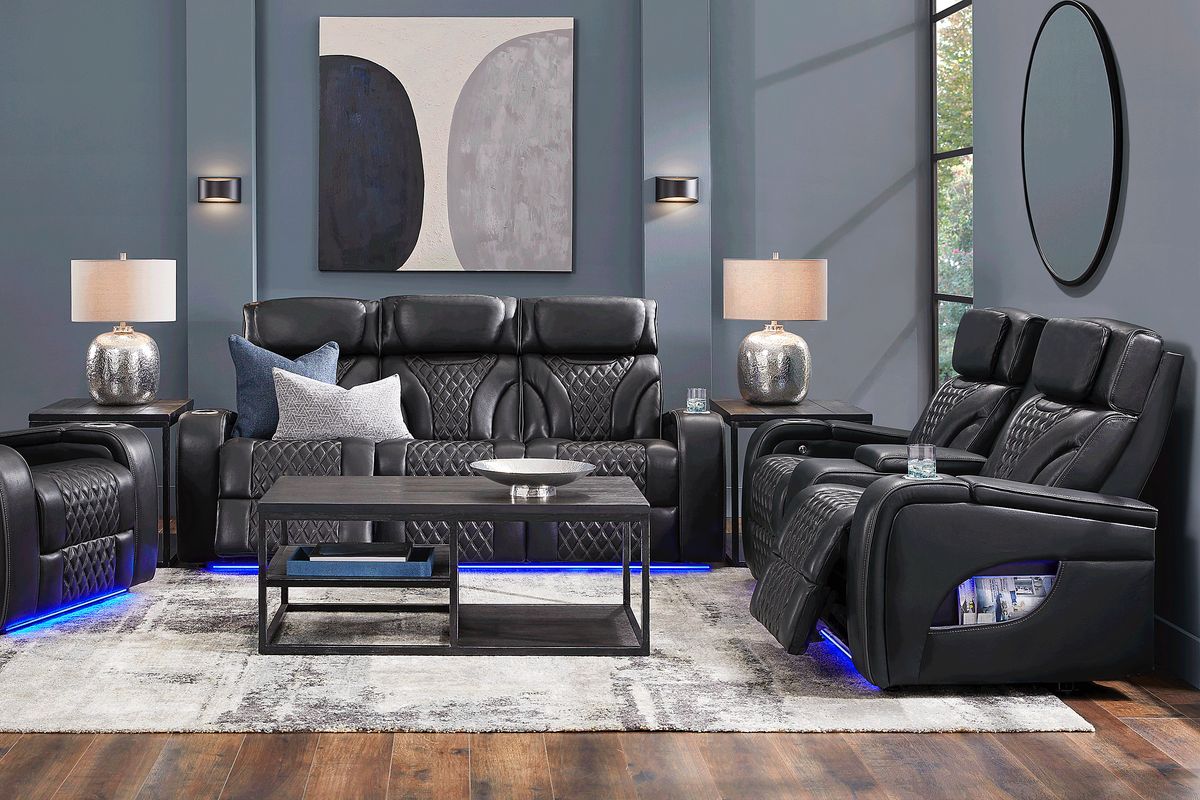 Horizon Ridge 2 Pc Black Leather Triple Power Reclining Living Room Set ...