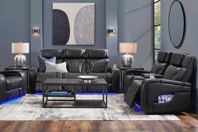 Horizon Ridge Black Leather 3 Pc Triple Power Reclining Living Room with Massage and Heat - Thumbnail - Image 1