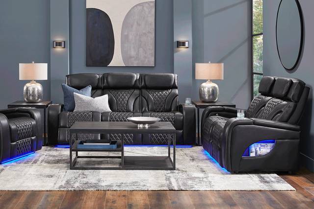 Horizon Ridge Black Leather 6 Pc Living Room with Triple Power Reclining Sofa - Thumbnail - Image 1