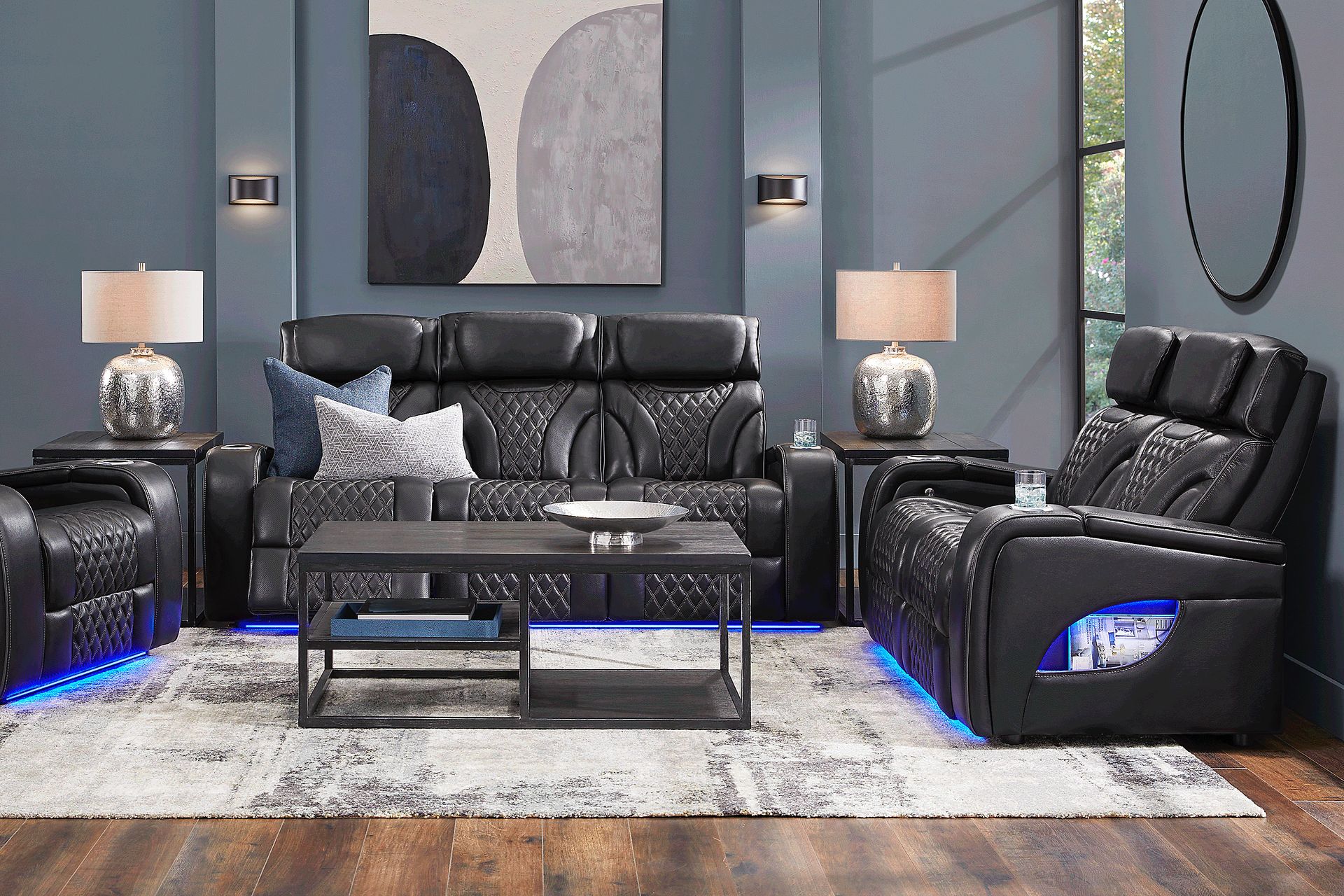Horizon Ridge Black Leather 6 Pc Living Room with Triple Power Reclining Sofa - Image 1