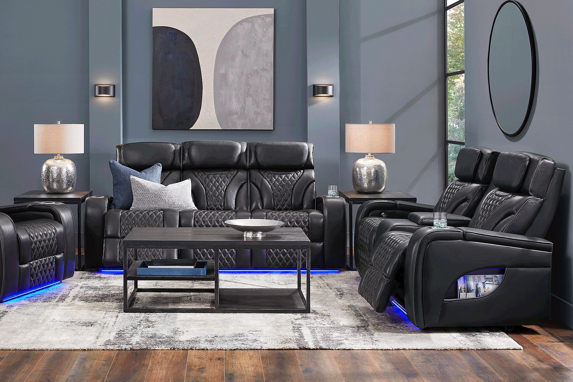 Horizon Ridge Black Leather 7 Pc Triple Power Reclining Living Room with Massage and Heat - Image 1