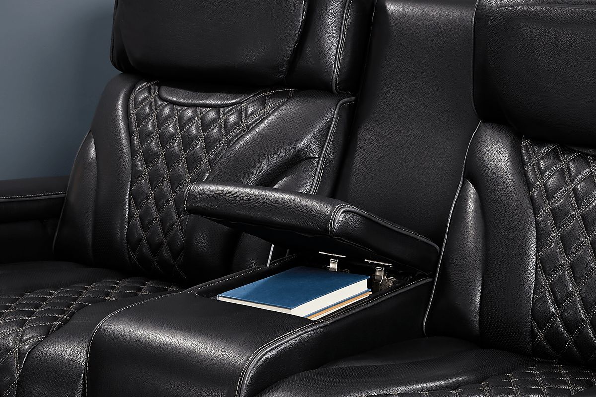 Horizon Ridge Black Leather Triple Power Reclining Loveseat | Rooms to Go