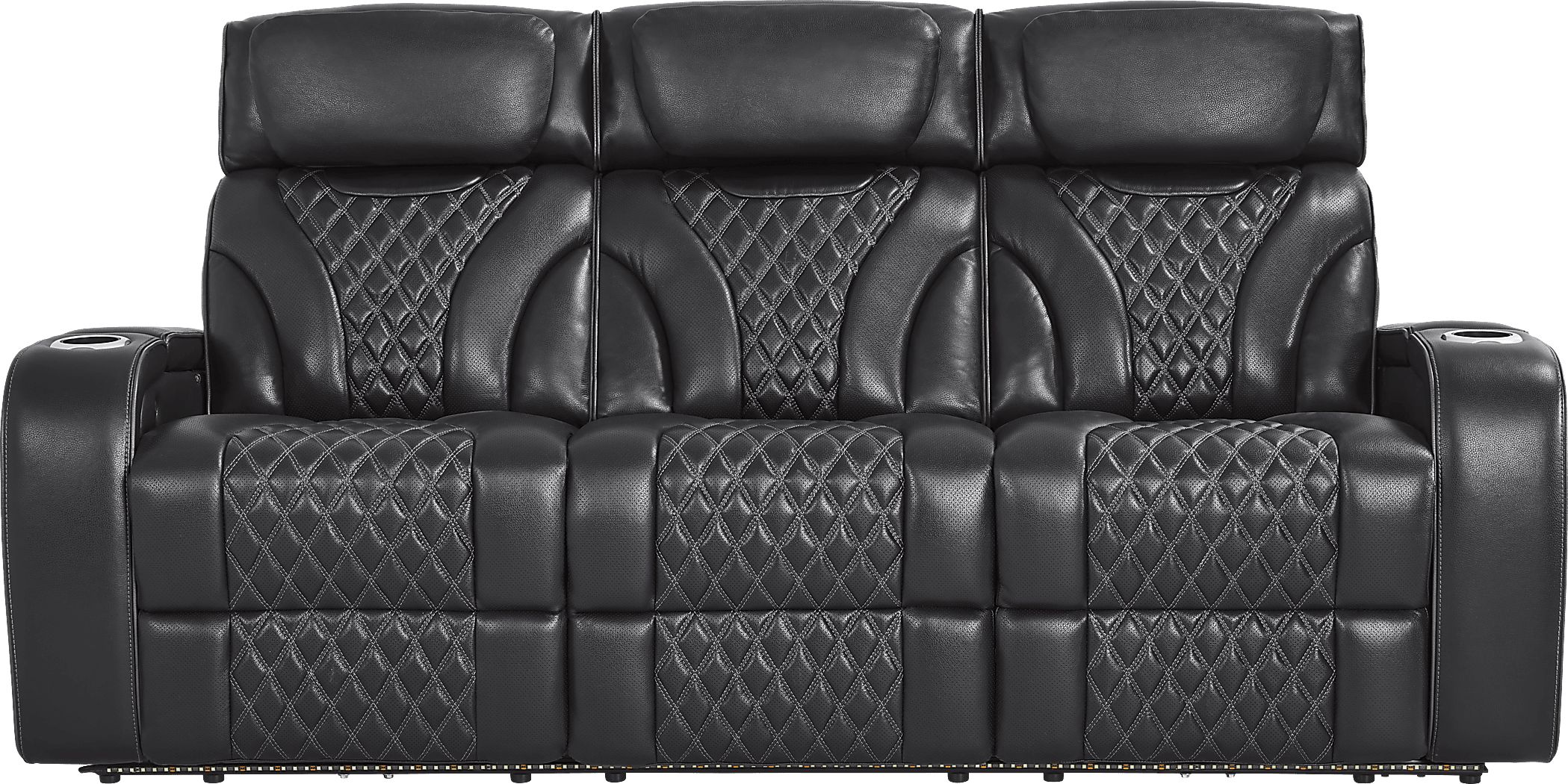 Horizon Ridge Black Leather Triple Power Reclining Sofa with Massage and Heat