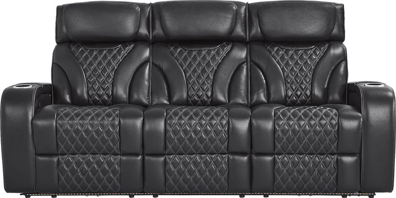 Horizon Ridge Black Leather Triple Power Reclining Sofa with Massage and Heat