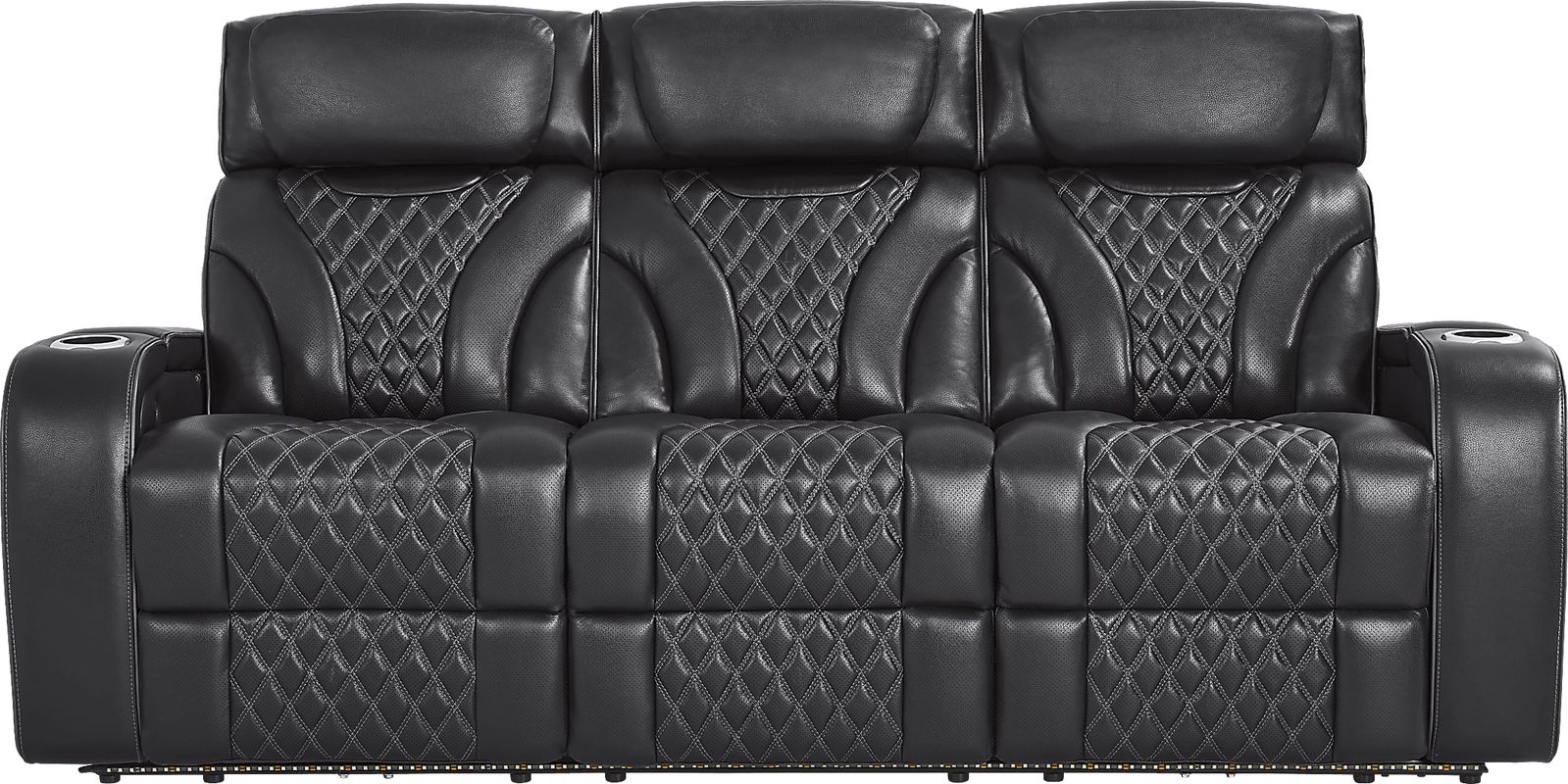 Horizon Ridge Black Leather Triple Power Reclining Sofa with Massage and Heat