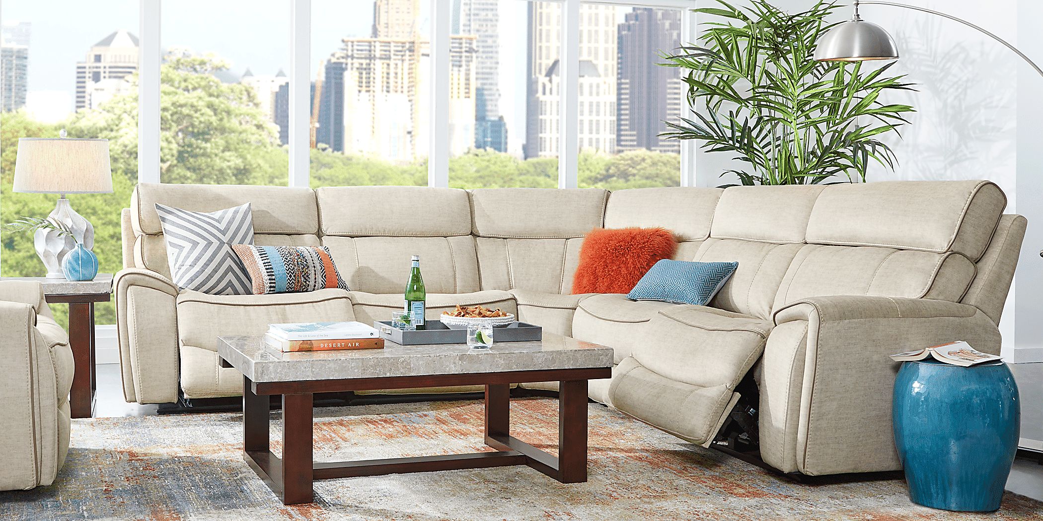 Hosford Beige 5 Pc Reclining Sectional Rooms To Go