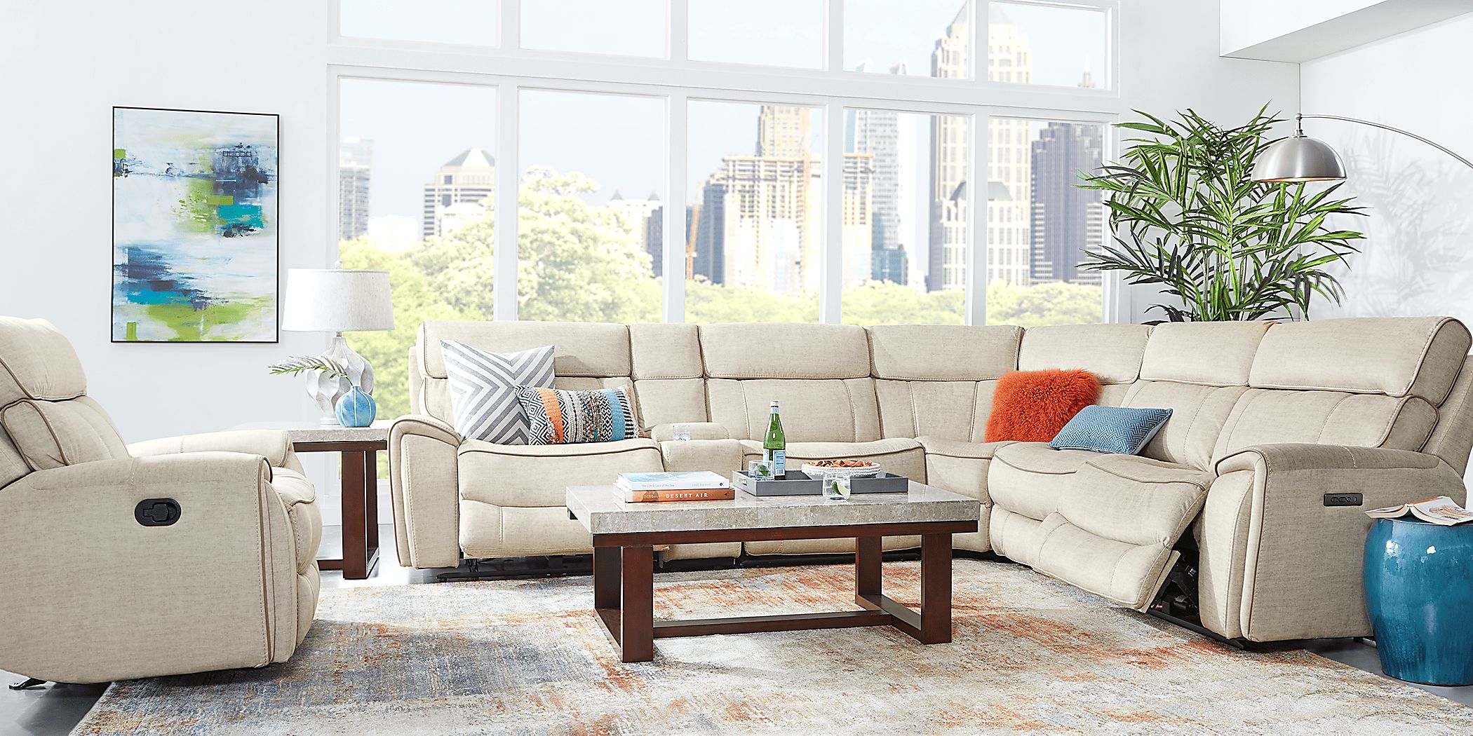 Hosford Beige 6 Pc Power Reclining Sectional Rooms To Go