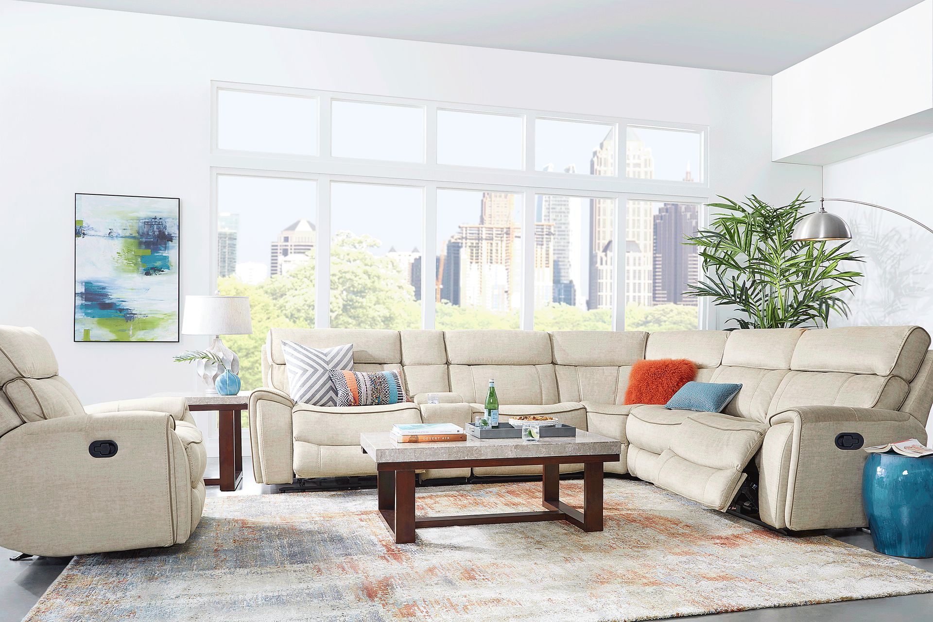 Hosford Beige 6 Pc Reclining Sectional - Image 2