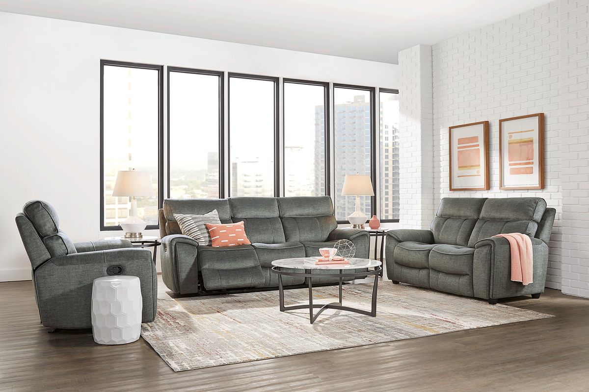 Hosford 3 Pc Dark Gray Polyester Fabric Manual Reclining Living Room