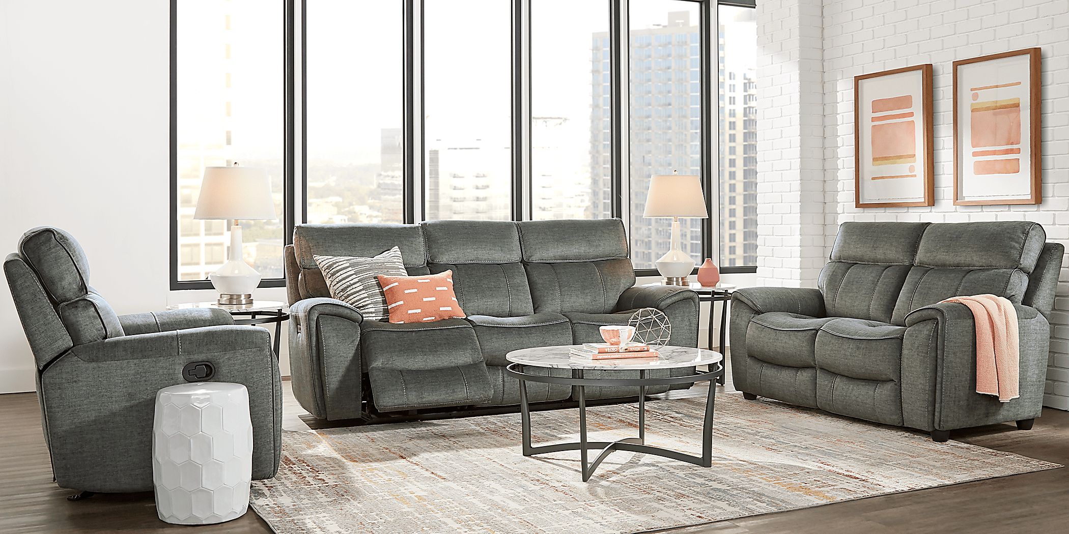 Hosford Dark Gray 3 Pc Living Room with Reclining Sofa Rooms To Go