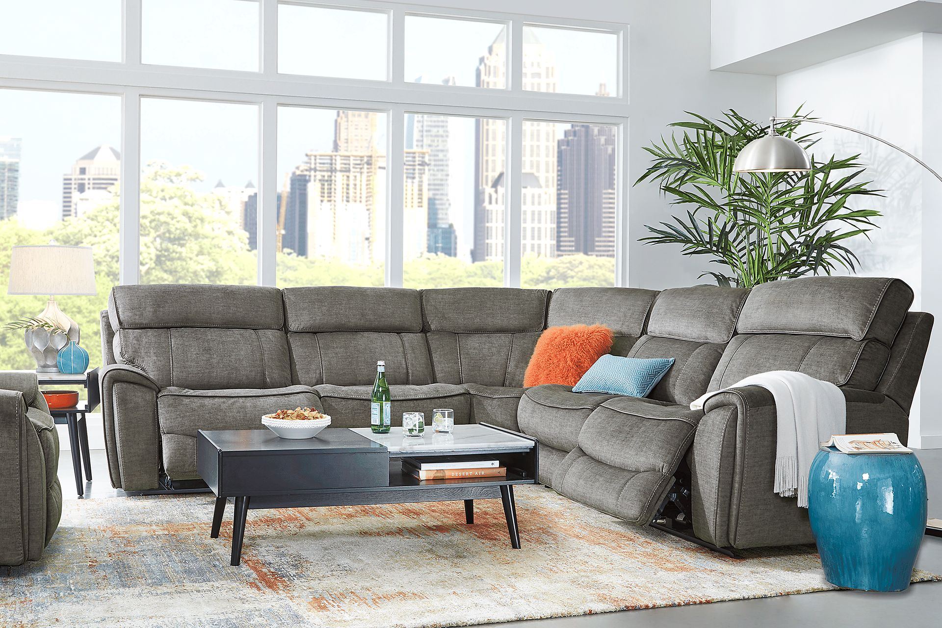 Hosford Dark Gray 5 Pc Dual Power Reclining Sectional - Image 2