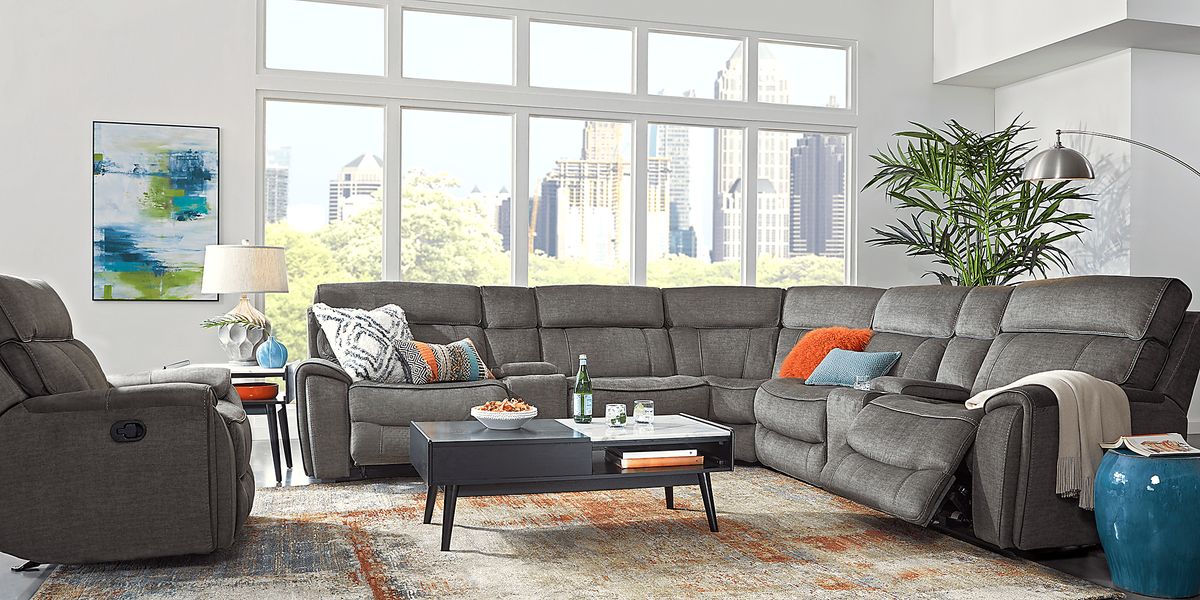 Hosford Dark Gray 7 Pc Power Reclining Sectional Rooms To Go
