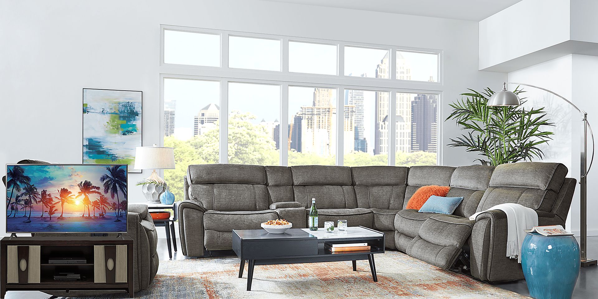 Hosford Dark Gray 8 Pc Sectional Living Room Plus 70 in. TV - Image 1
