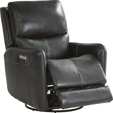 Hudson Place Black Leather Triple Power Swivel Recliner