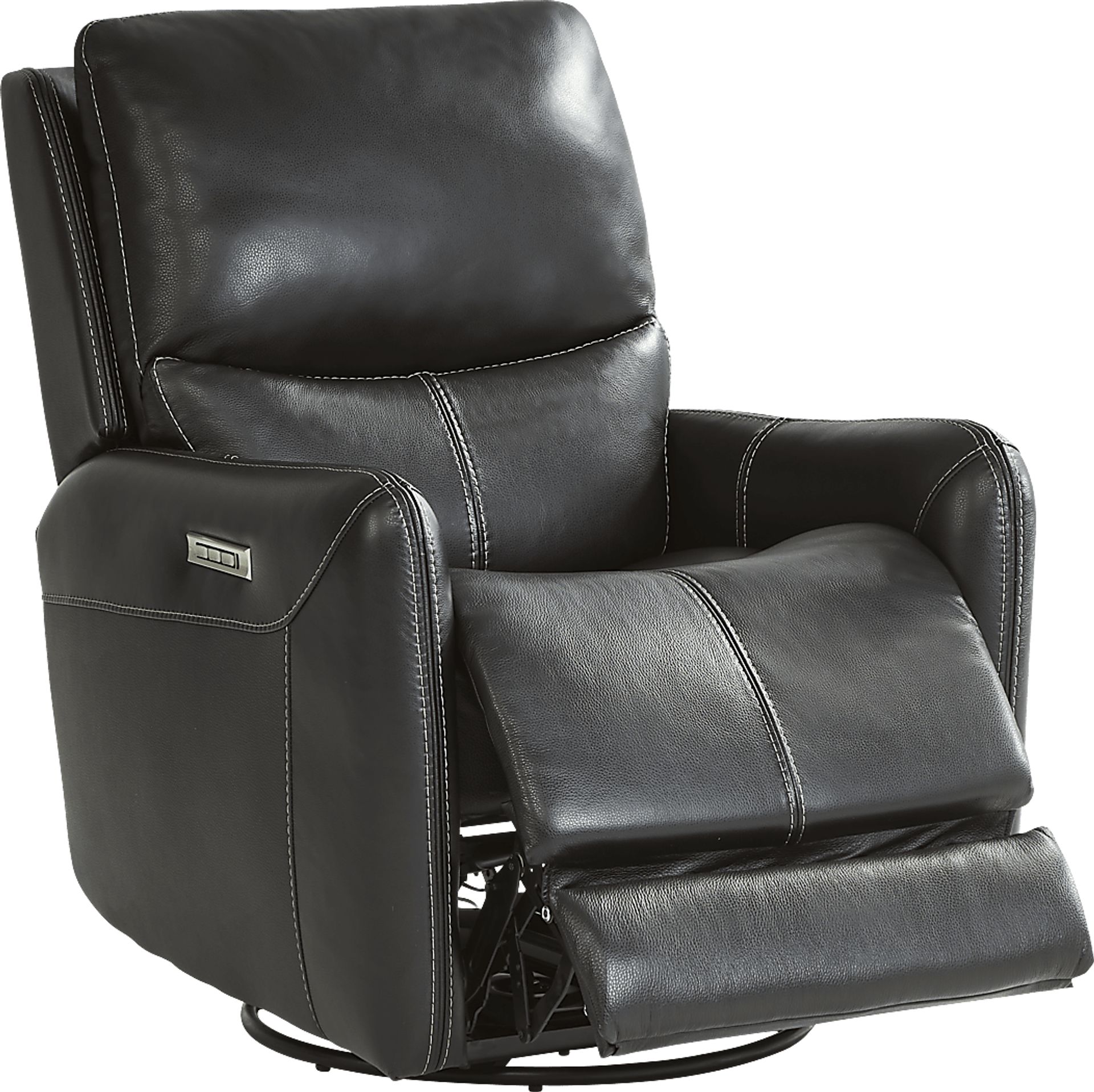 Hudson Place Black Leather Triple Power Swivel Recliner - Image 1