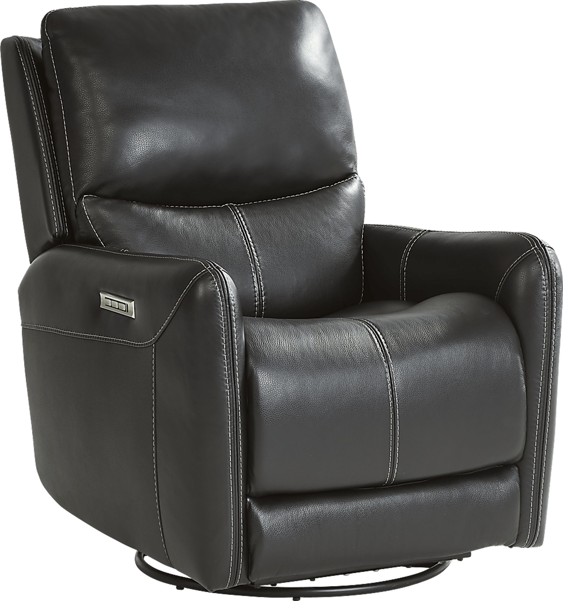 Hudson Place Black Leather Triple Power Swivel Recliner - Image 1
