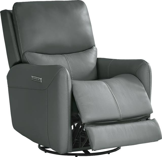 Hudson Place Blue Leather Triple Power Recliner - Thumbnail - Image 1
