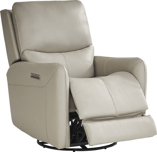 Hudson Place Dove Leather Triple Power Swivel Recliner - Thumbnail - Image 3
