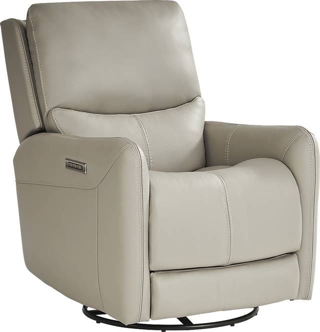 Hudson Place Dove Leather Triple Power Swivel Recliner - Thumbnail - Image 1