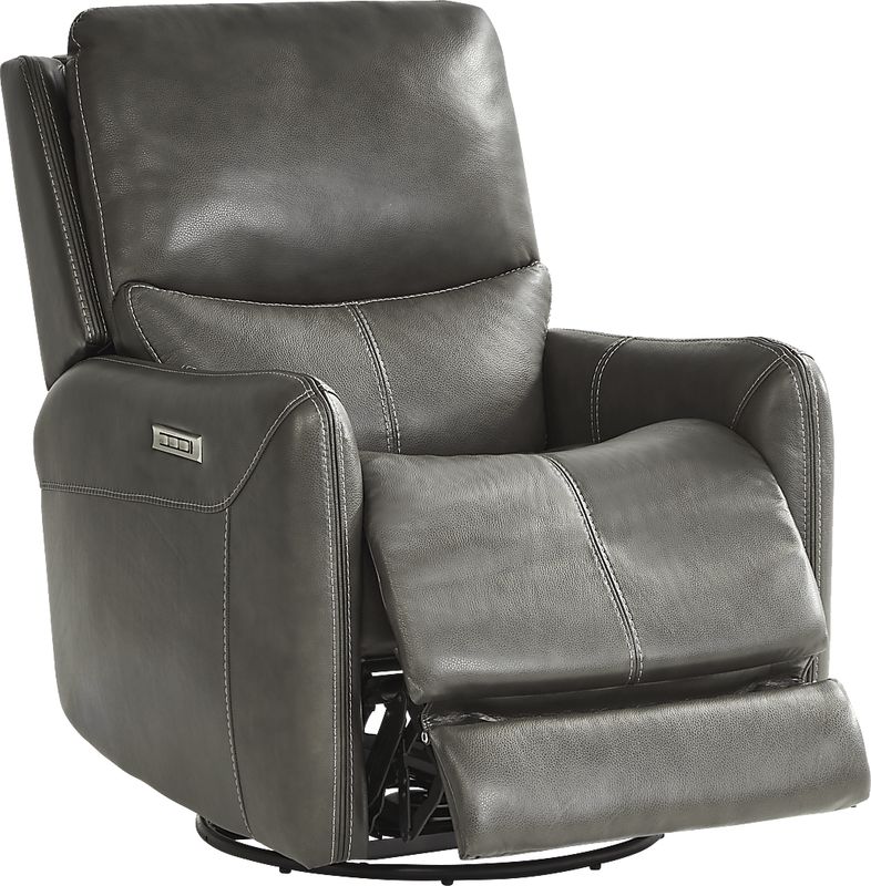 Hudson Place Gray Leather Triple Power Swivel Recliner