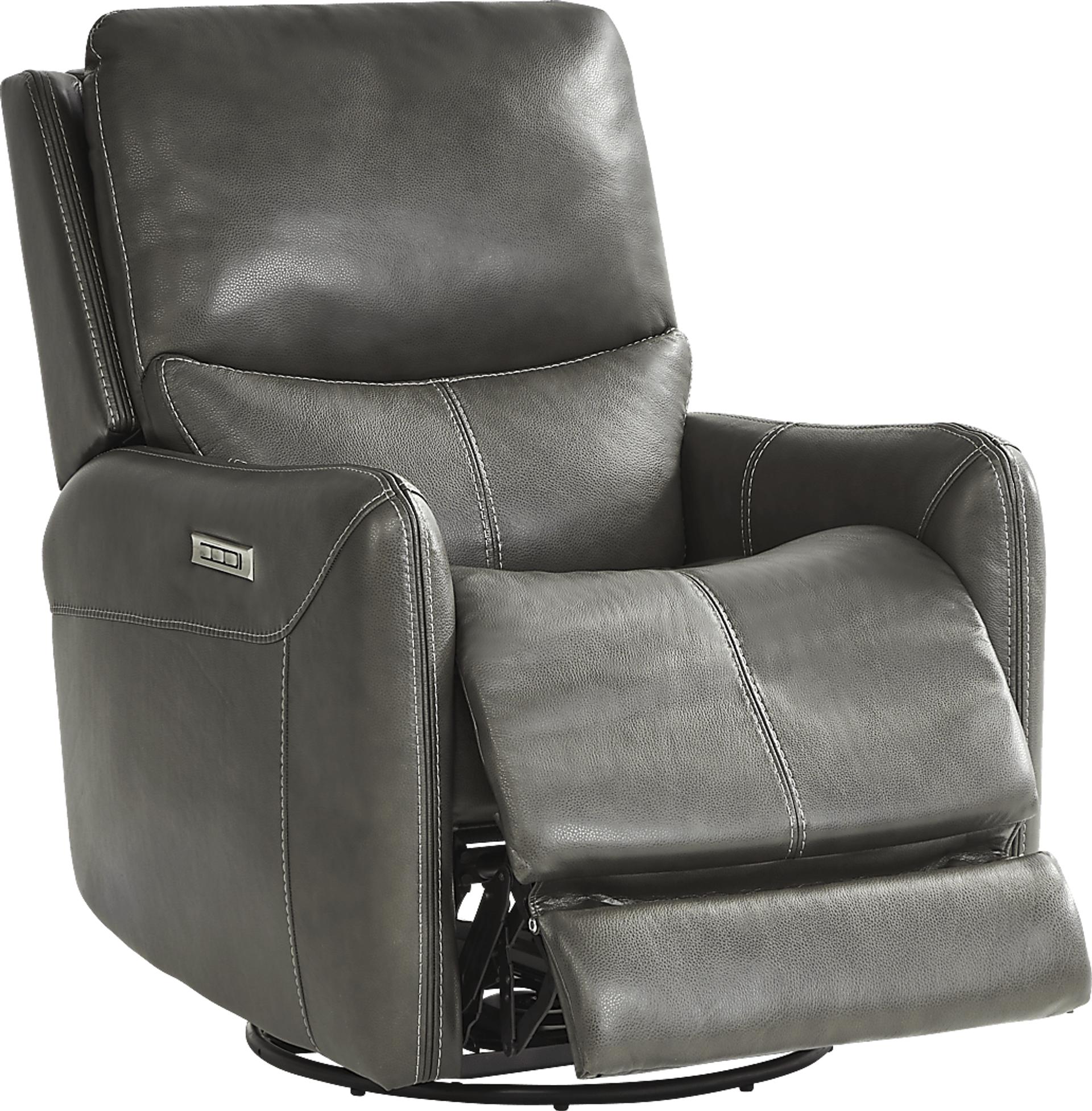 Hudson Place Gray Leather Triple Power Swivel Recliner