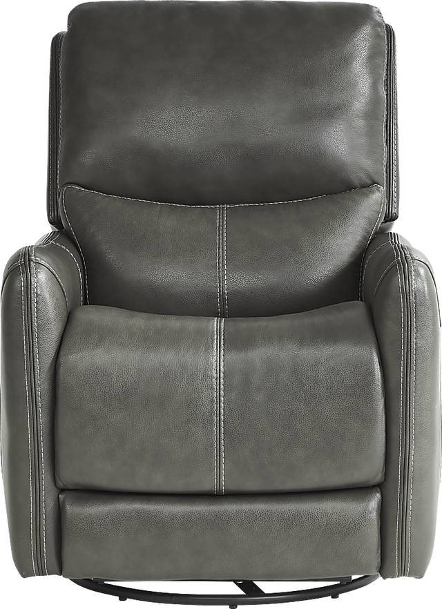 Hudson Place Gray Leather Triple Power Swivel Recliner - Thumbnail - Image 2