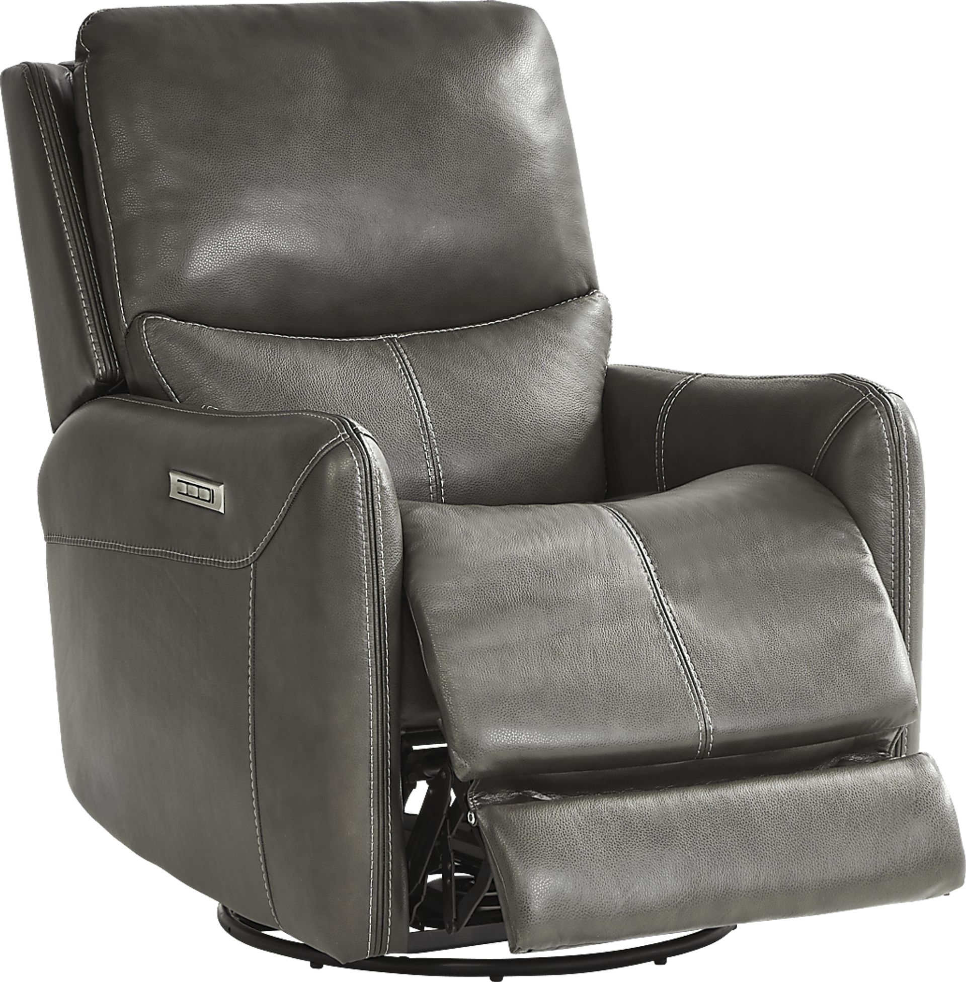 Hudson Place Gray Leather Triple Power Swivel Recliner - Image 3