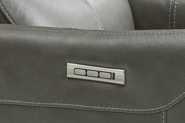Hudson Place Gray Leather Triple Power Swivel Recliner - Thumbnail - Image 4