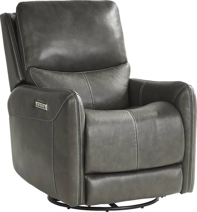 Hudson Place Gray Leather Triple Power Swivel Recliner - Thumbnail - Image 1