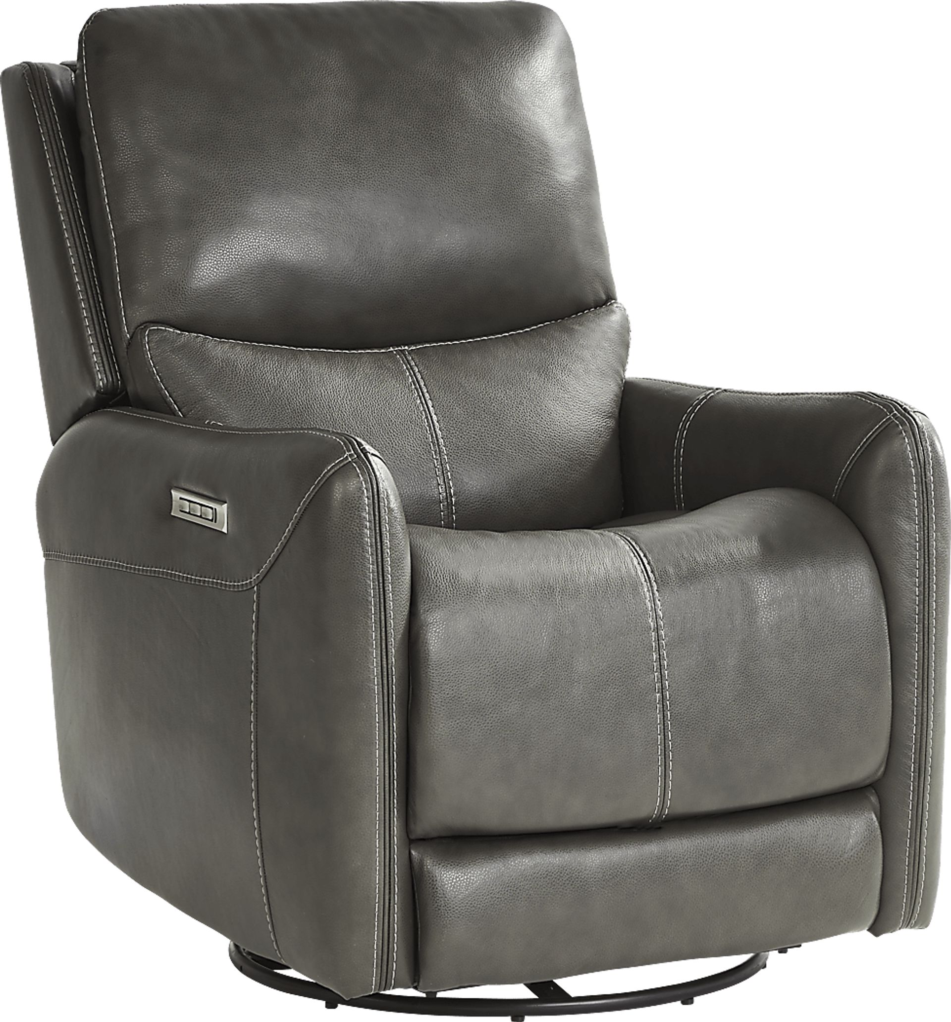 Hudson Place Gray Leather Triple Power Swivel Recliner - Image 1