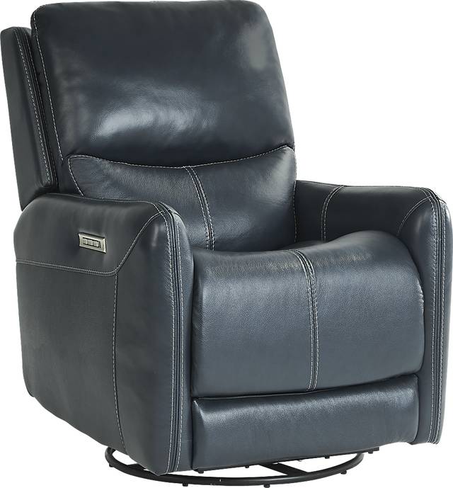 Hudson Place Ocean Leather Triple Power Swivel Recliner - Thumbnail - Image 1