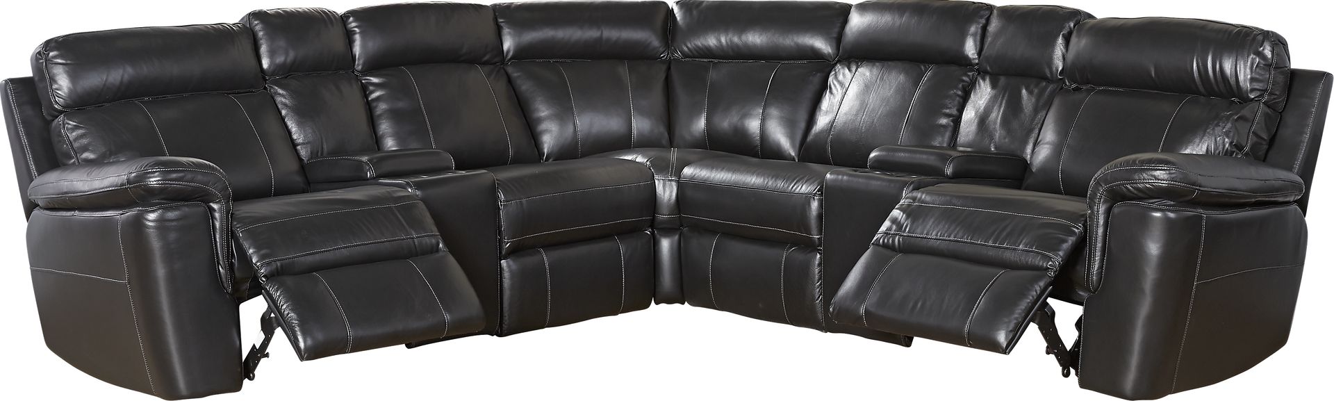 Hudson Square Black Leather 7 Pc Power Reclining Sectional - Image 2