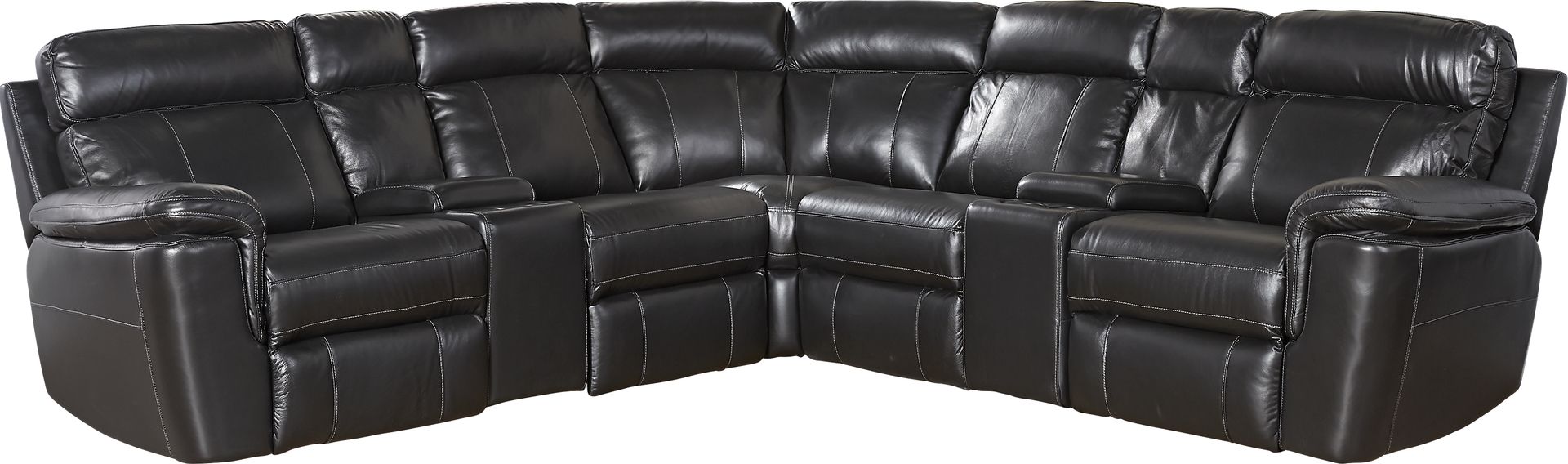 Hudson Square Black Leather 7 Pc Power Reclining Sectional - Image 1