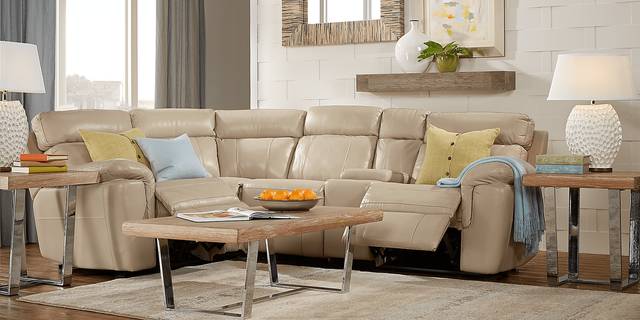 Hudson Square Sand Leather 5 Pc Reclining Sectional - Thumbnail - Image 2