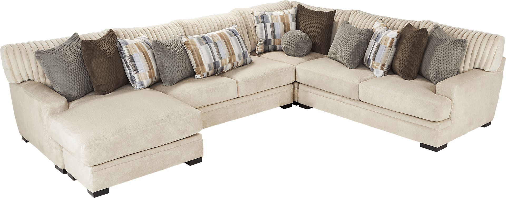 Cindy Crawford Hudson Street Beige Knitted 3 Pc With Chaise Left Arm  Sectional