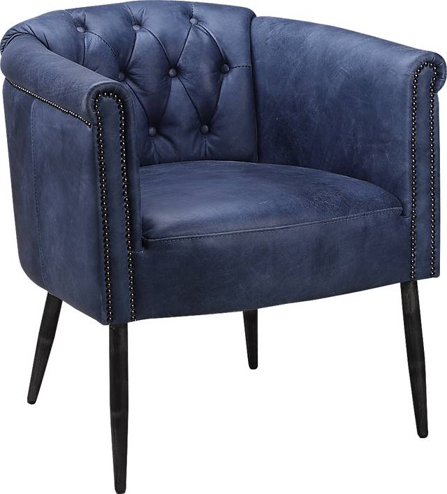 Hunston Blue Leather Accent Chair - Thumbnail - Image 1
