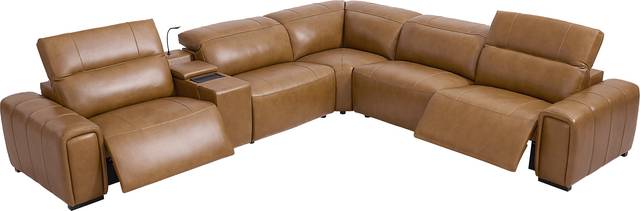 Huntington Saddle 6 Pc Leather Dual Power Sectional - Thumbnail - Image 1