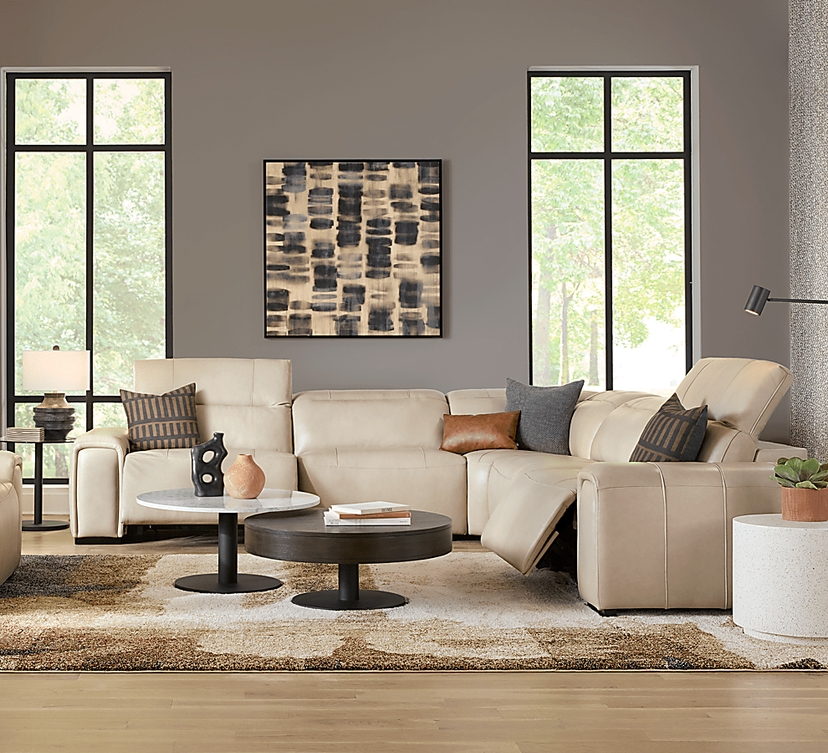 Huntington Ivory 5 Pc Leather Dual Power Sectional