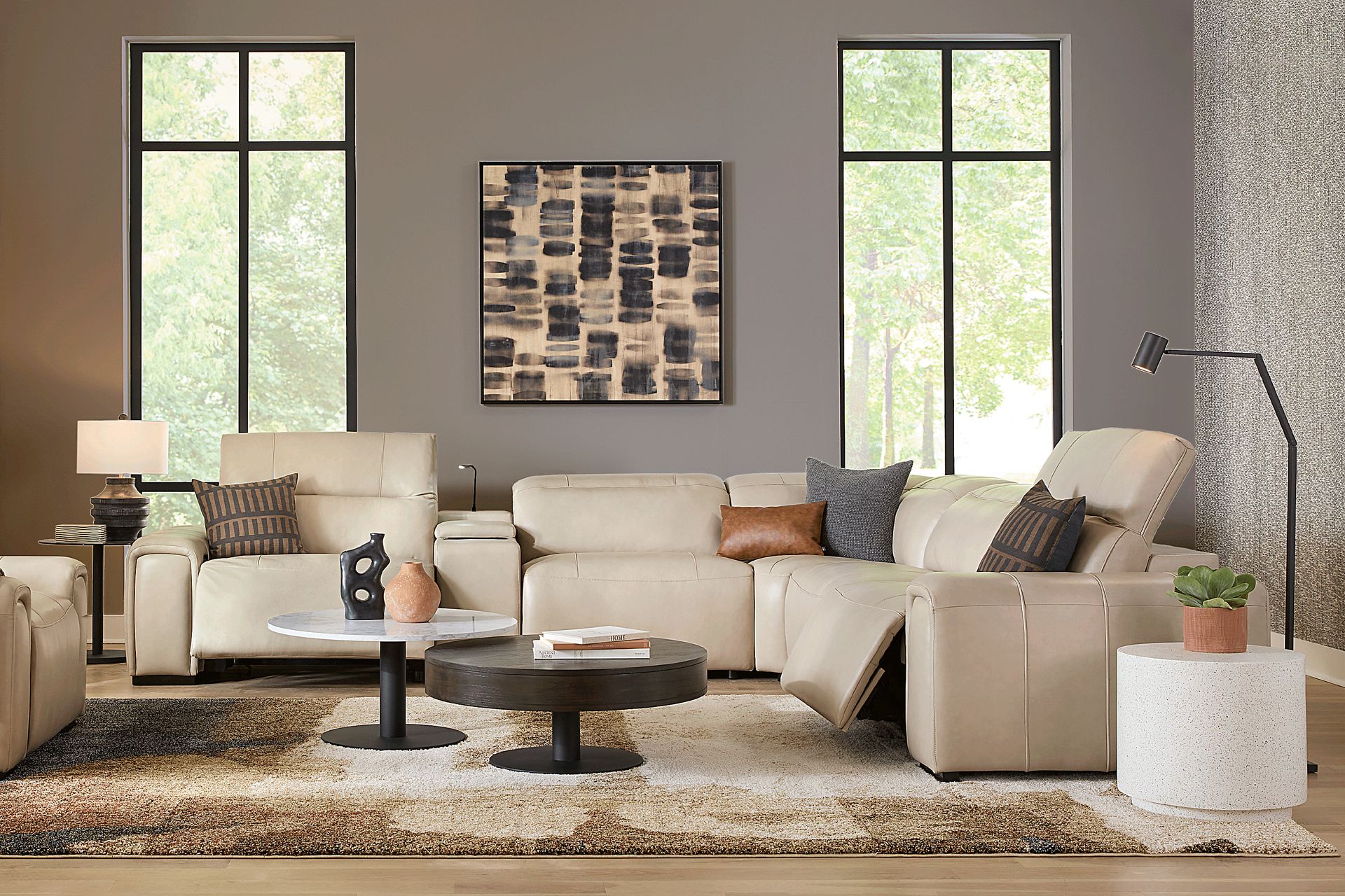 Huntington Ivory Leather 6 Pc Dual Power Reclining Sectional - Image 2